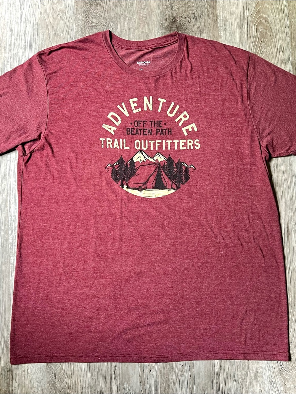 Sonoma Men's “Off the Beaten Path” Nature Graphic Tee; Heather Burgundy Size XXL